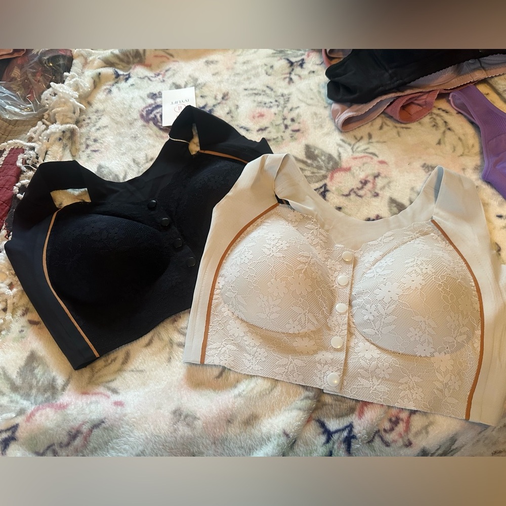 Lace Button-Up Bra Set in Black and Cream $50.00 NWT